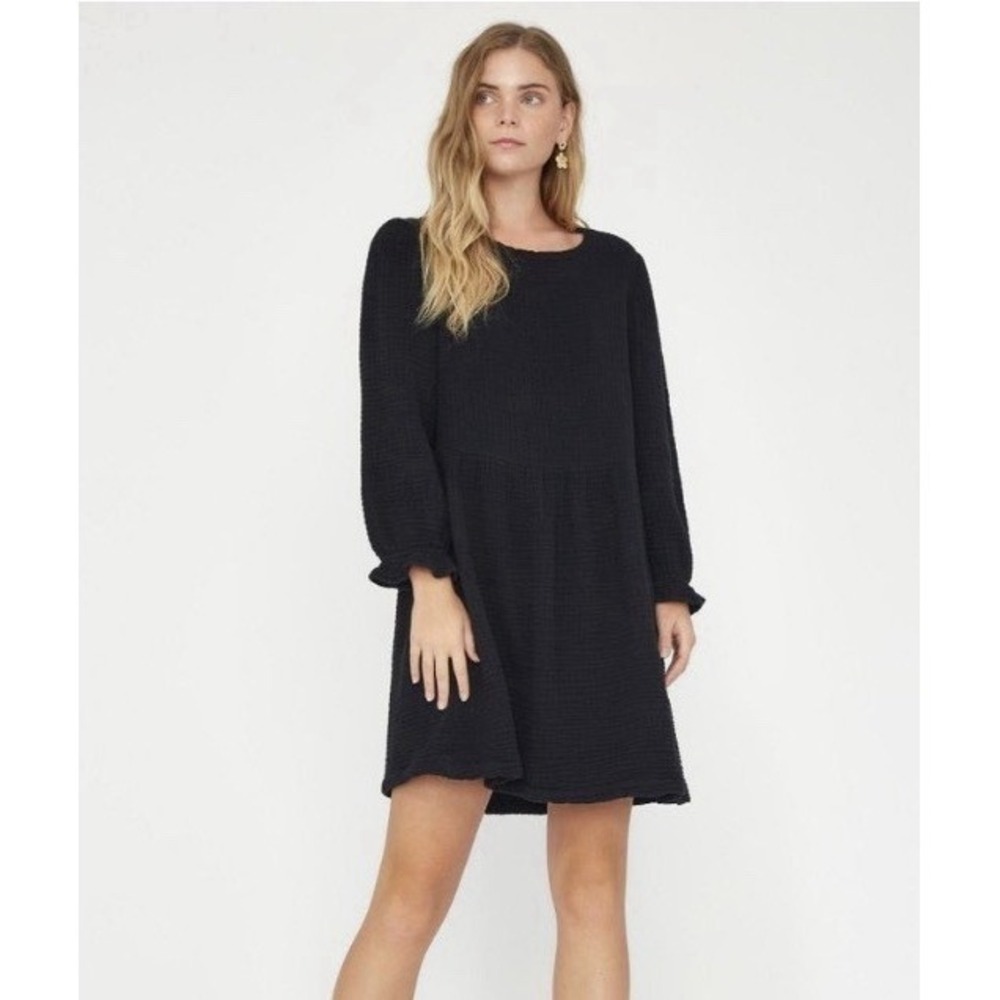 Lacausa M 100% Cotton Gauze Swing Dress Josie Mini Coastal Black